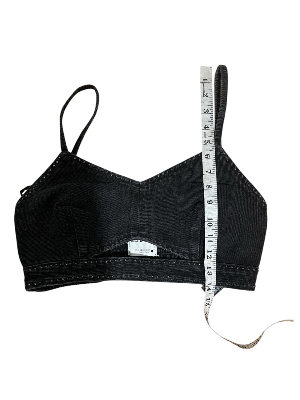 Zara Black Denim Studded Cutout Bralette Crop Top - Size Medium (M) - Picture 4 of 5